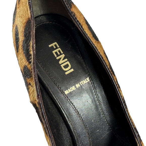 FENDI Calfskin Leopard Peep Toe Heeled Pumps Made in Italy Marked as 36.5-6.5US - Picture 5 of 10